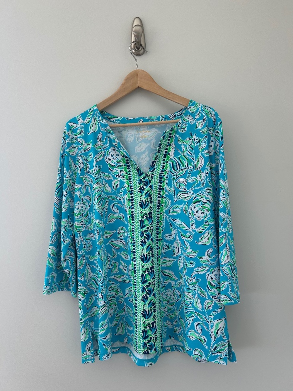 NWT Lilly Pulitzer Karina Tunic Turquoise Oasis Outta Line XL